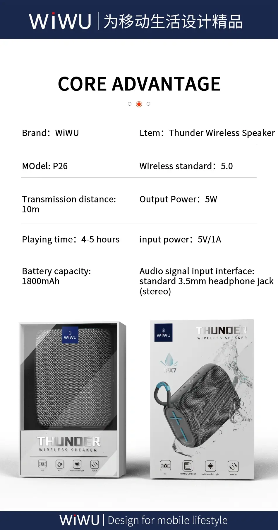 WIWU Thunder P26 Portable Wireless Speaker