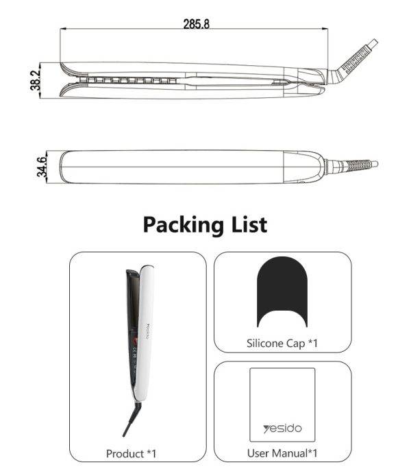 YESIDO MG31 Hair Straightener with Negative Ion Technology