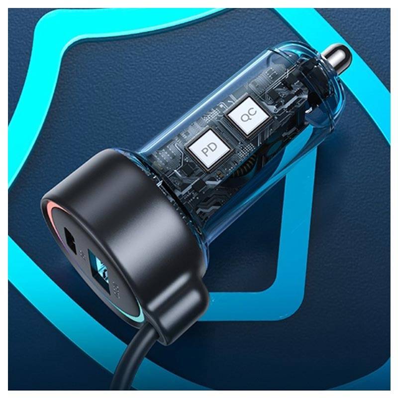 JOYROOM JR-CL07 55W PD QC3.0 Fast Car Charger with Type-C Port and Coiled Cable