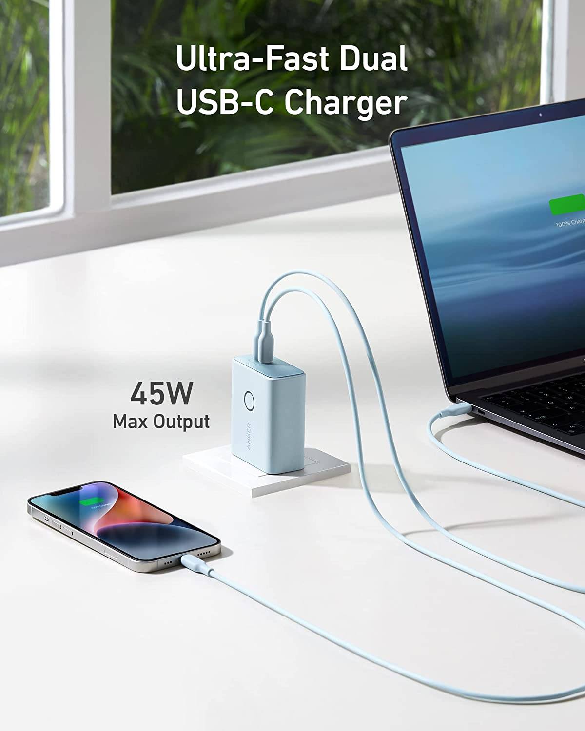 Anker 521 5000 mAh Power Bank with 45W Dual-Port USB-C Wall Charger