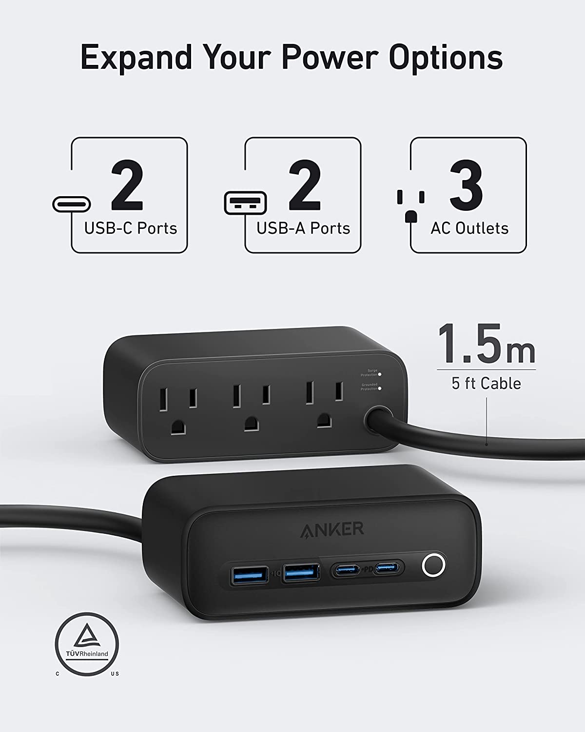 Anker 525 Charging Station with 5ft Extension Cord