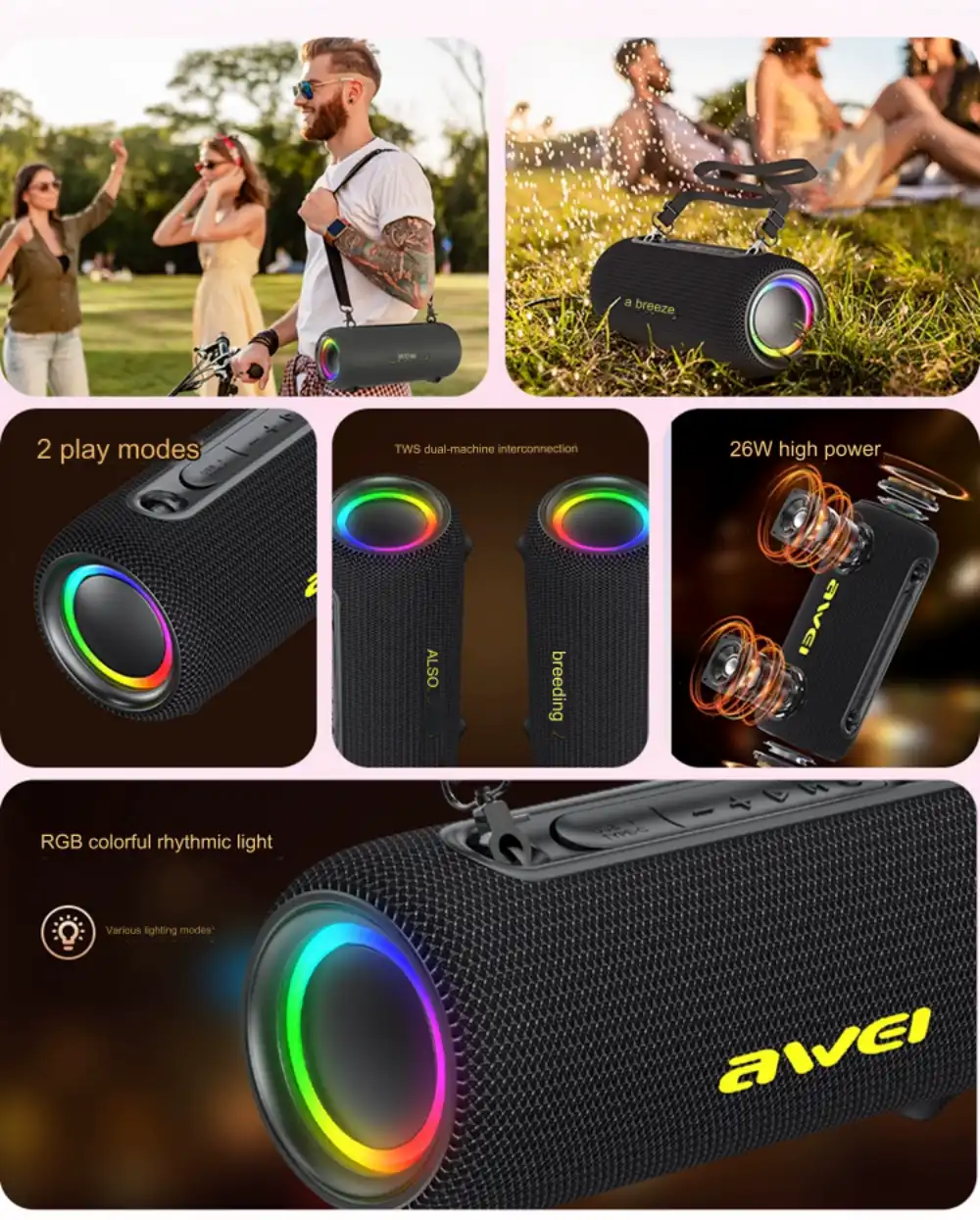 Awei KA33 Bluetooth RGB Dynamic Outdoor Speaker