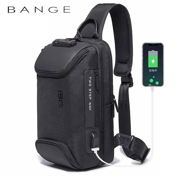 BANGE BG-7082 Anti-theft TSA Lock Crossbody Bag with External USB Port