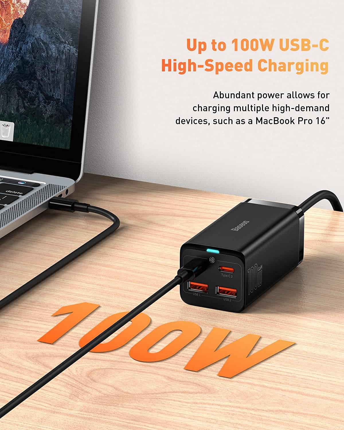 Baseus 100W GaN3 Pro Desktop Fast Charger 2USB-C + 2USB Port CN Charging Station