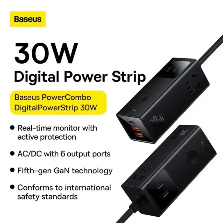 Baseus 30w PowerCombo Digital PowerStrip 3AC+2U+1C With 1.5m Power Cord (CN Plug)