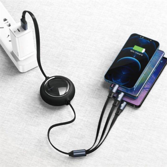 Baseus Bright Mirror One-for-three Retractable Data Cable USB to M+L+C 3.5A