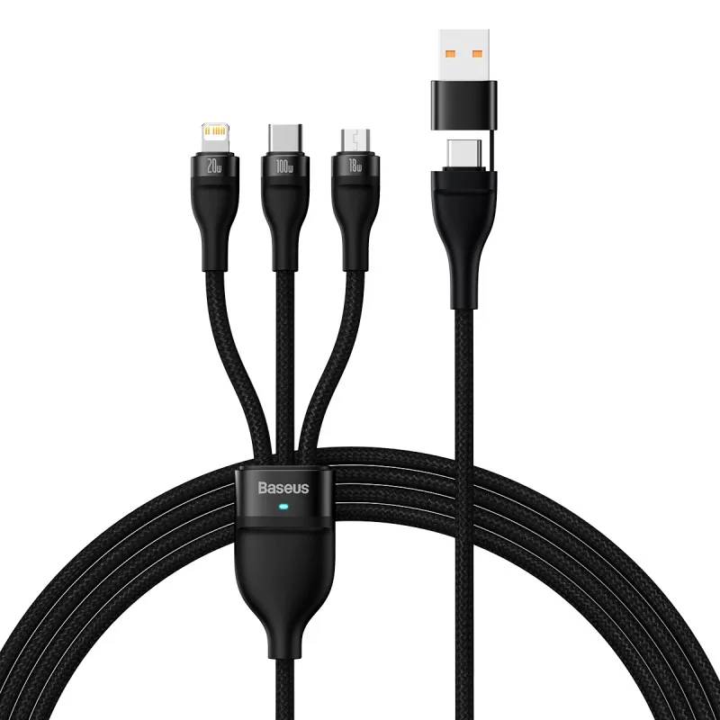 Baseus Flash Series II 2-for-3 Fast Charging Data Cable (USB to Micro+Lightning+Type-C, 100W, 1.2m)