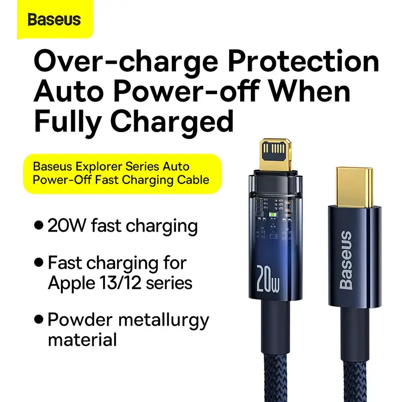 Baseus Explorer Series 20W Type-C to Lightning Auto Power-Off Fast Charging Data PD Cable