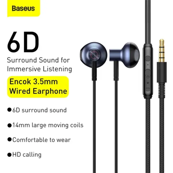 Baseus H19 Wired Earphones Bass Sound Headphone Headset 3.5mm In-ear Earbuds with MIC