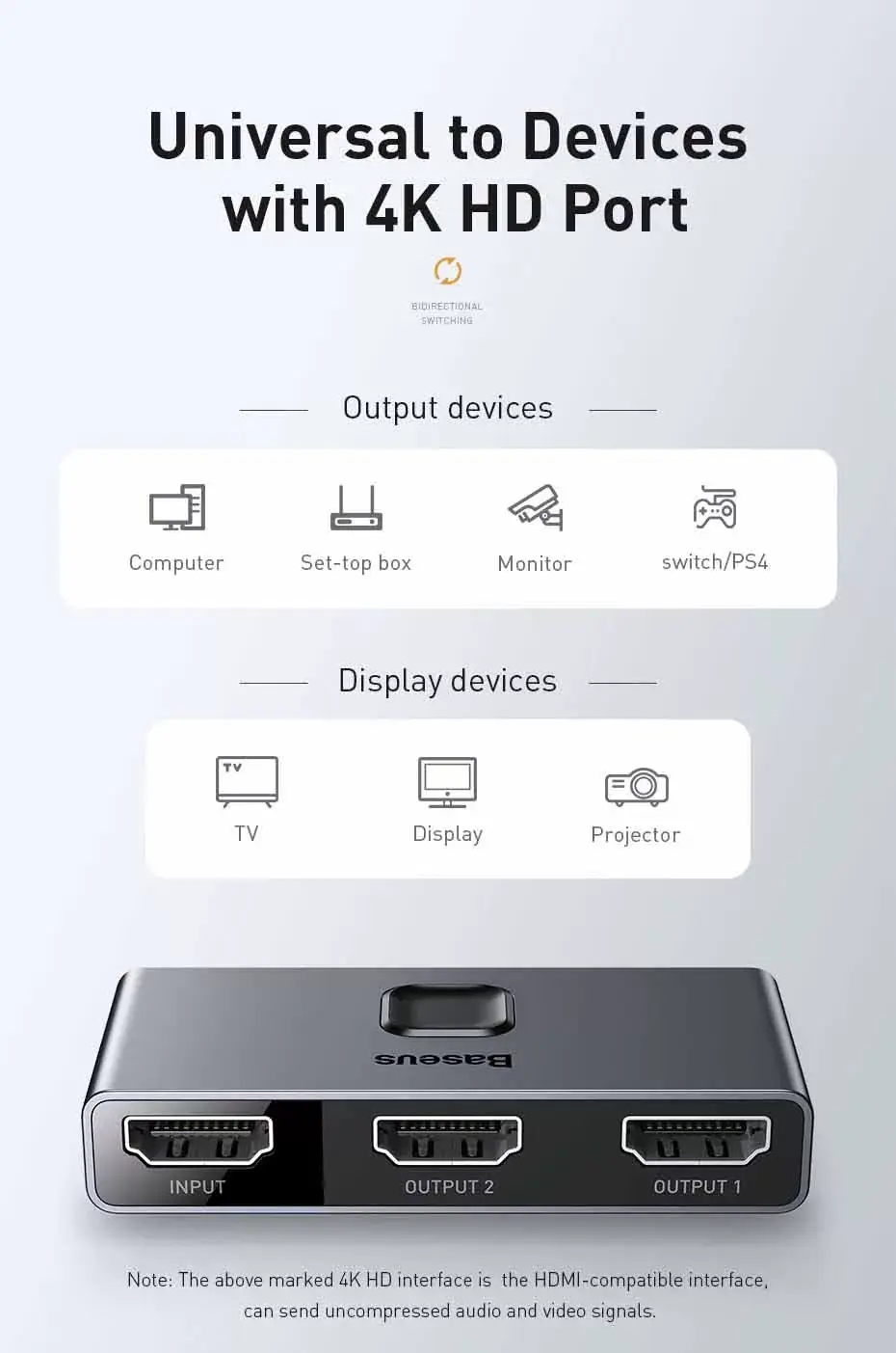 Baseus Matrix HDMI Switcher 4k 2 in 1 or 1 in 2