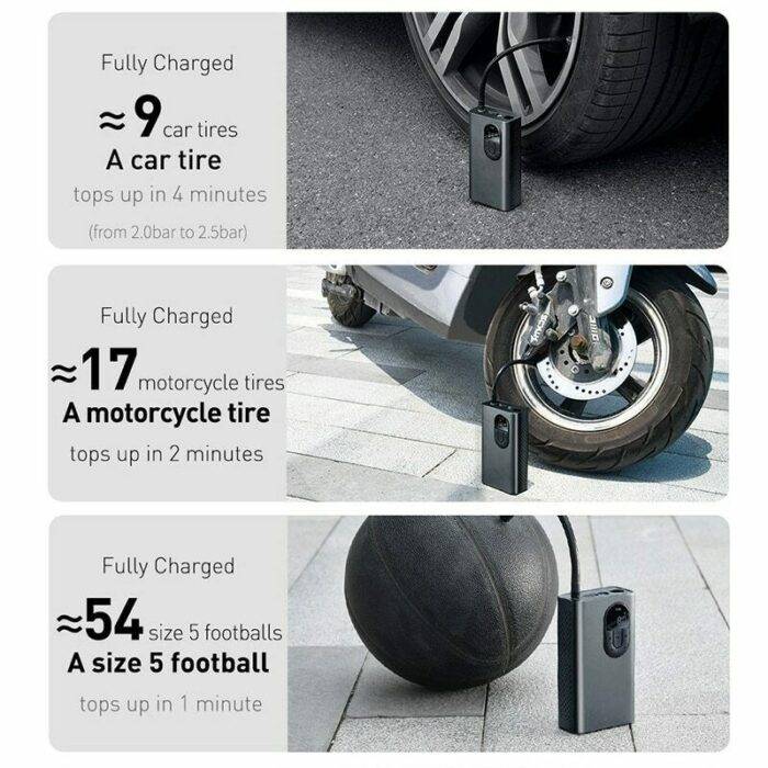 Baseus Portable Inflator Pump Air Compressor Smart Digital Tire Pressure Detection Auto Tire Pump for Car Bike Motorcycle