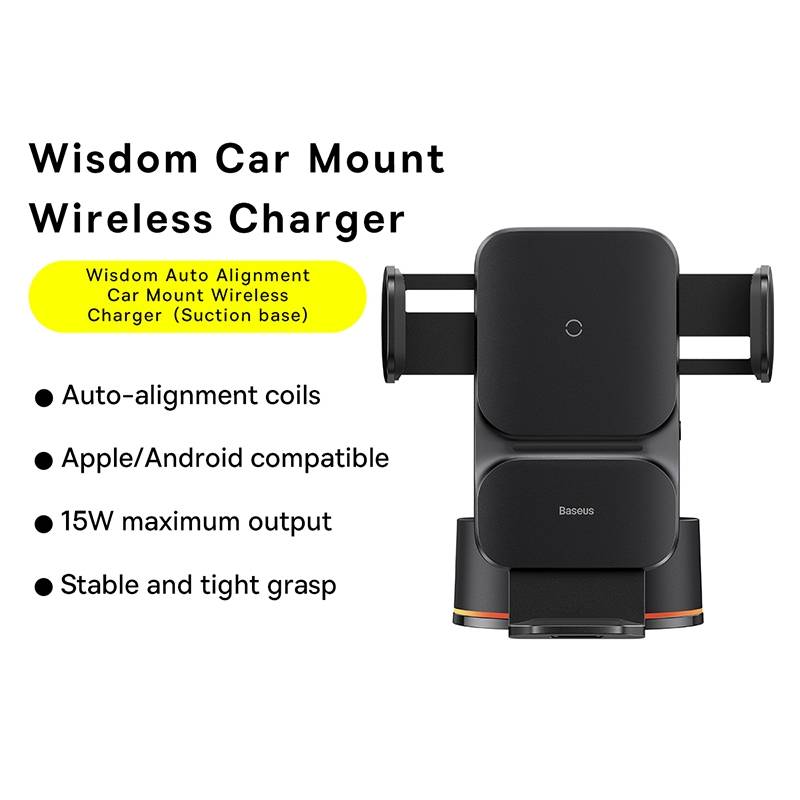 Baseus QI 15W Wisdom Auto Alignment Car Mount Wireless Charger Suction Base Version