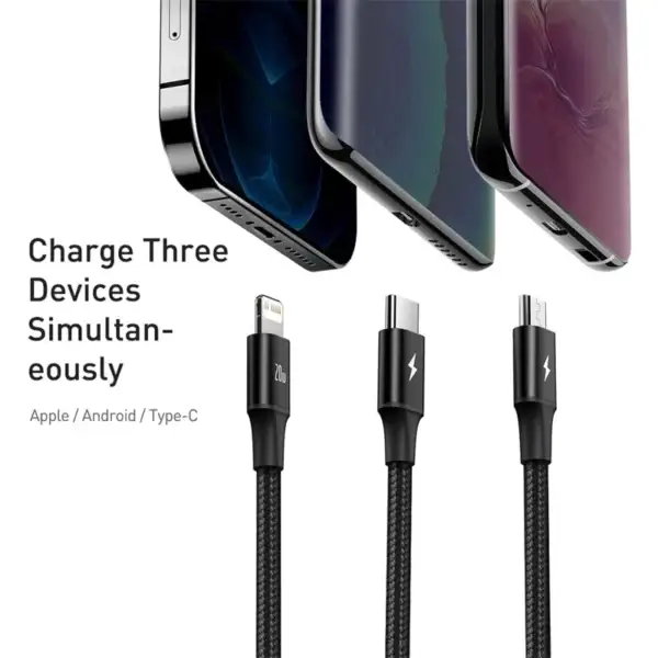 Baseus Rapid Series 3-in-1 Fast Charging Data Cable 20W PD Type C Micro USB Apple Cable