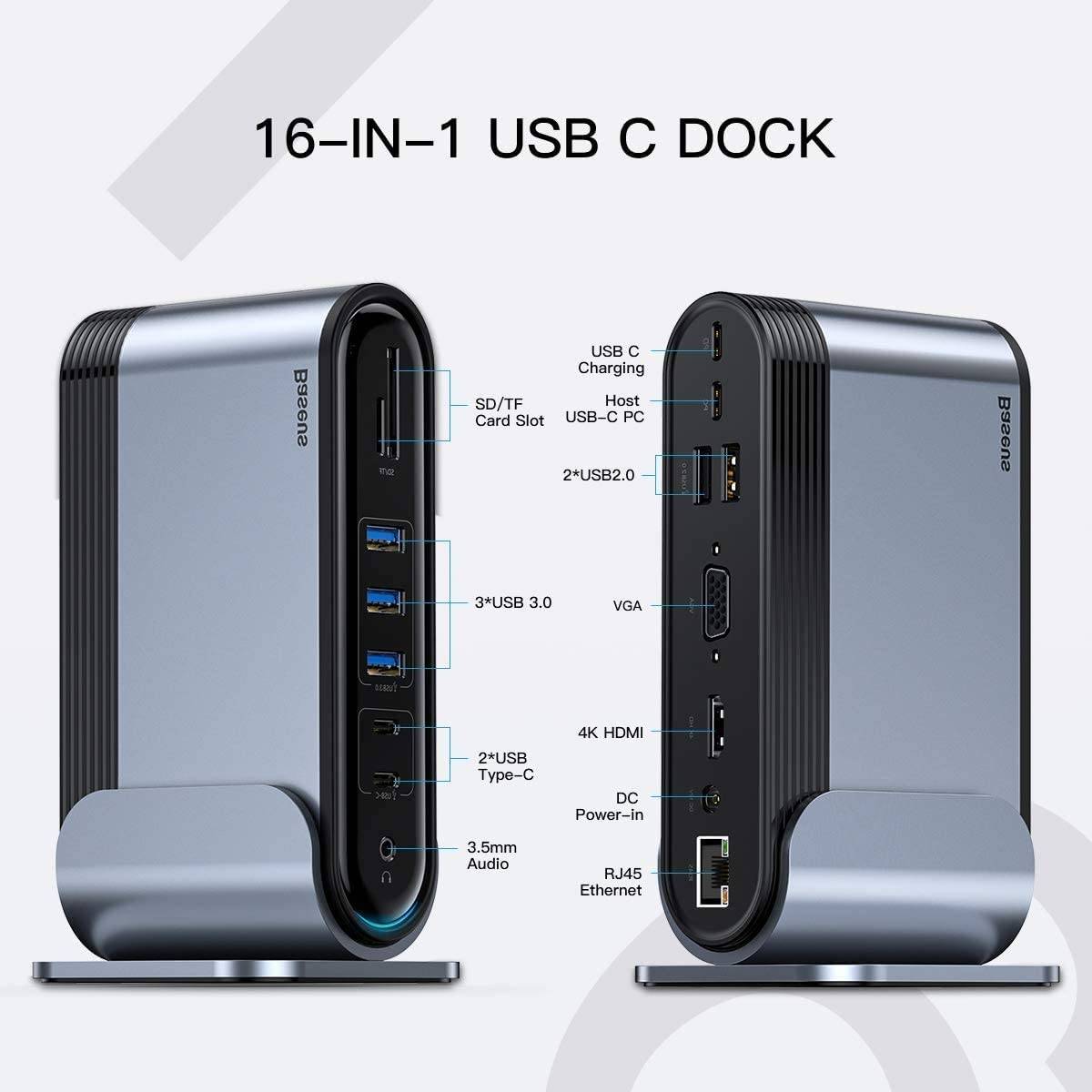 Baseus Unionjoy 16 in 1 Working Station Tow-Screen Multifunctional Type-C HUB Adapter