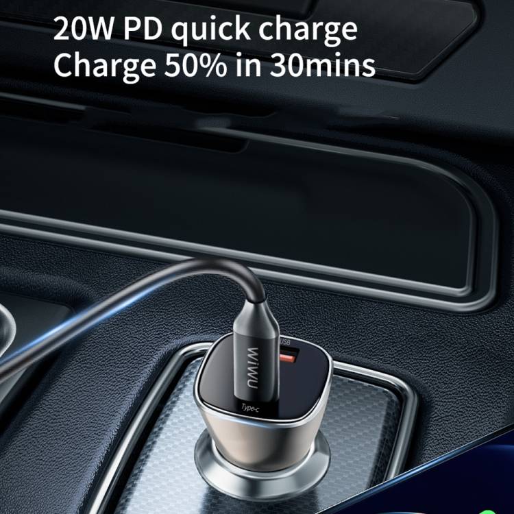 WiWU 40W Dual Type-C Quick Mobile Phone Car Charger