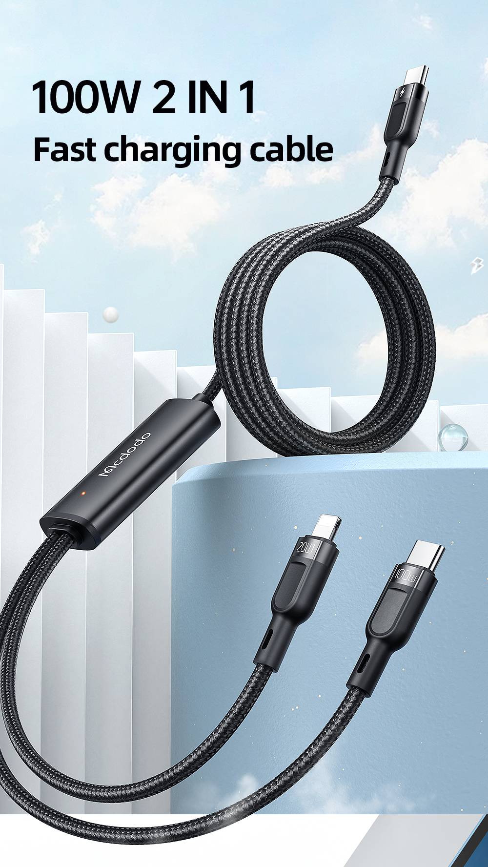 Mcdodo CA-747 2 in 1 100W PD Type C to Dual Type C Cable