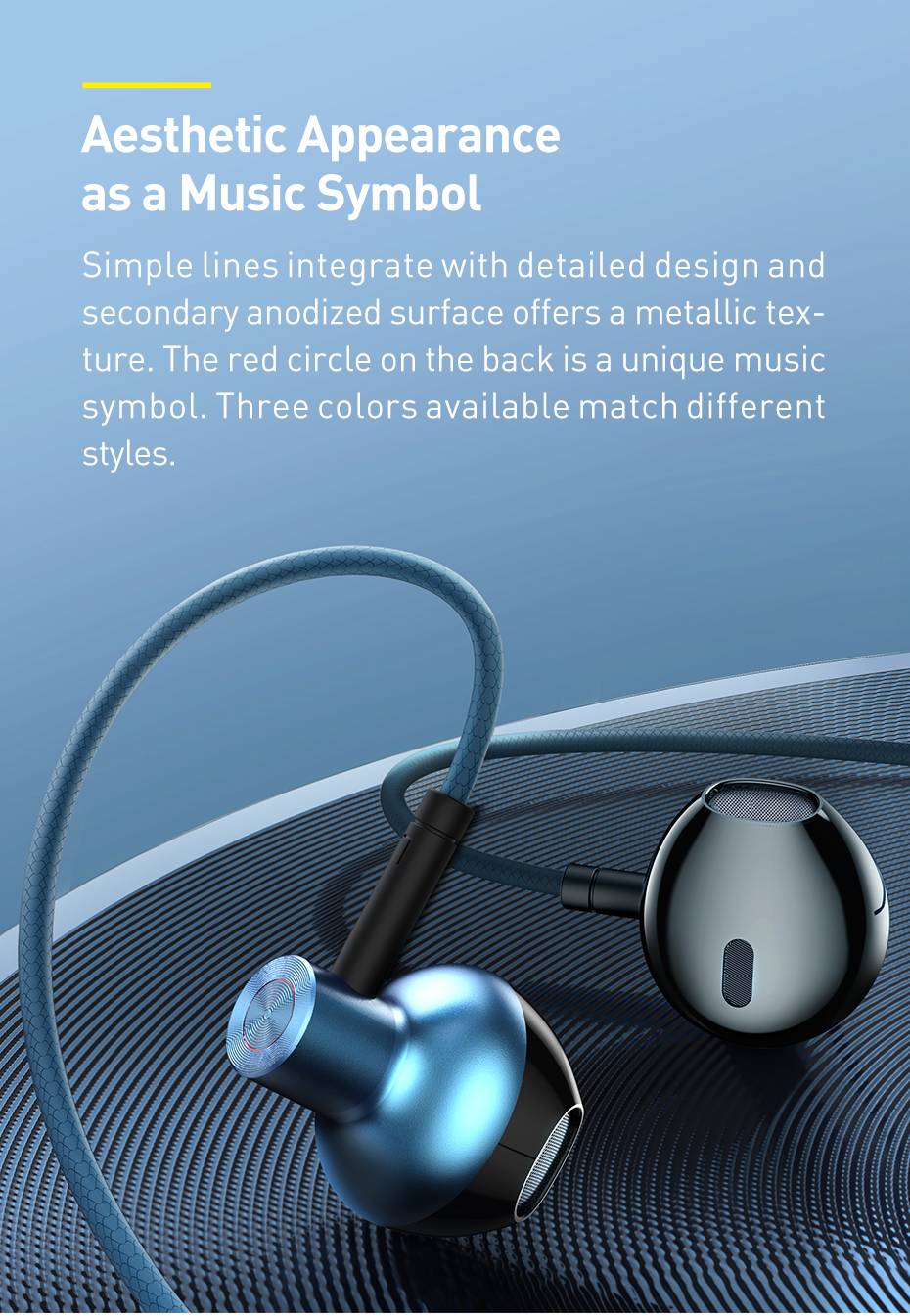 Baseus H19 Wired Earphones Bass Sound Headphone Headset 3.5mm In-ear Earbuds with MIC