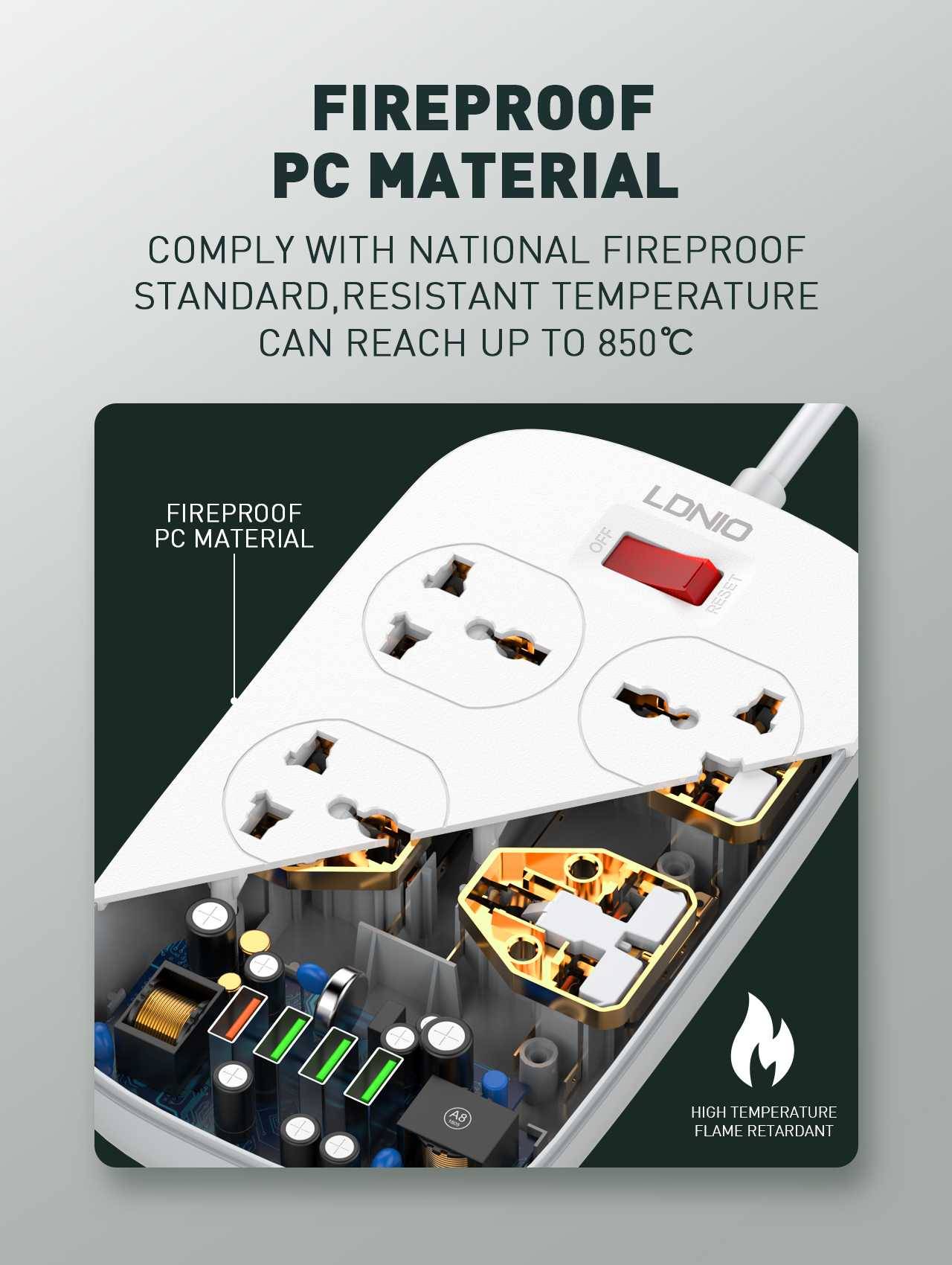 LDNIO Defender Series 4 Socket with 4 USB Port Power Strip