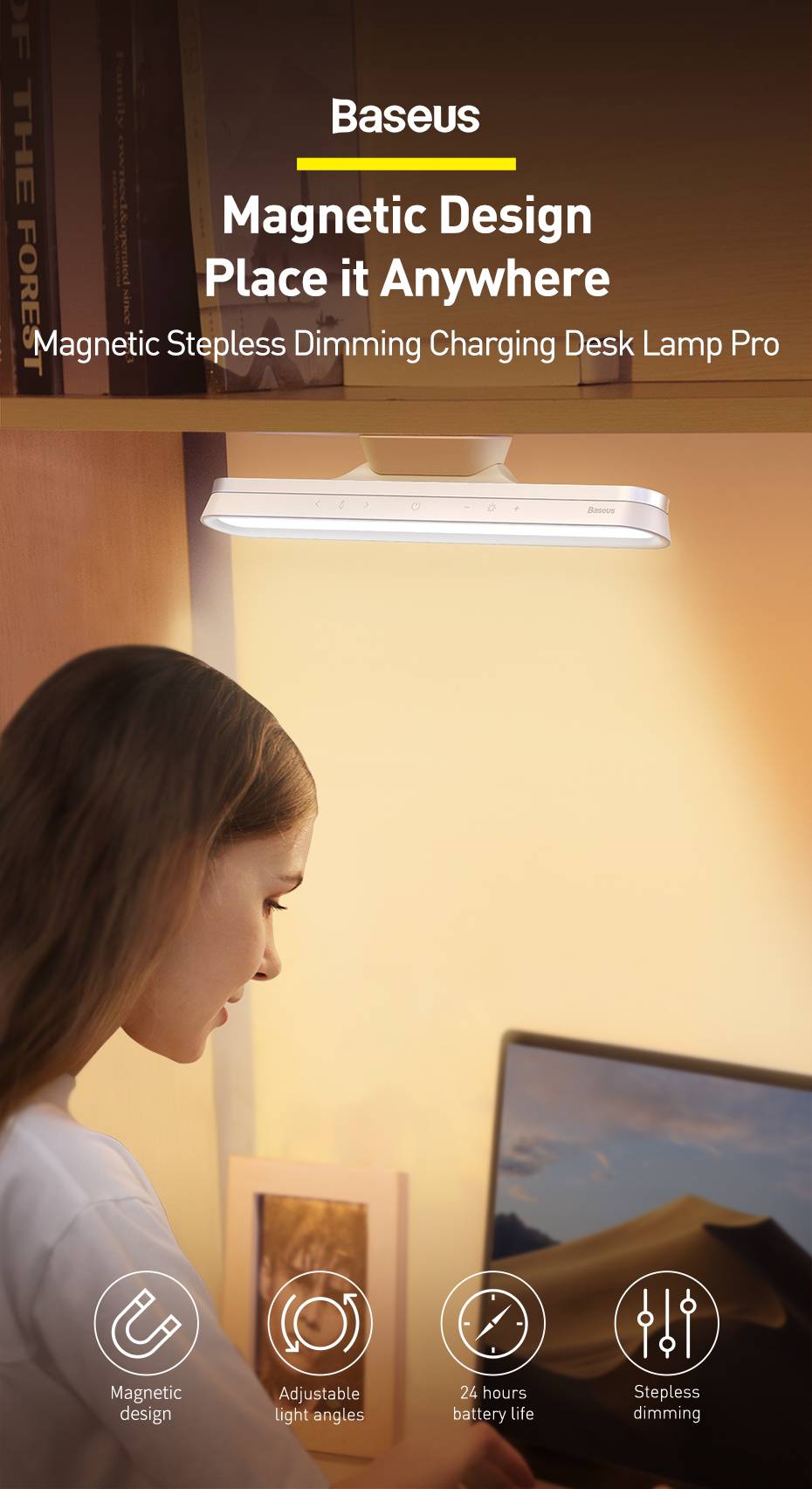 Baseus Magnetic Stepless Dimming Charging Desk Lamp Pro