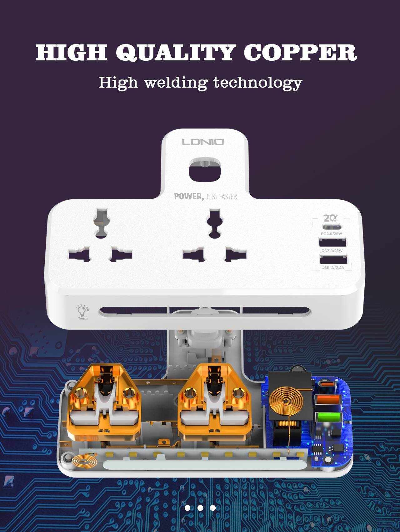 LDNIO SC2311 20W 3-Port USB Charger Extension Power Strip