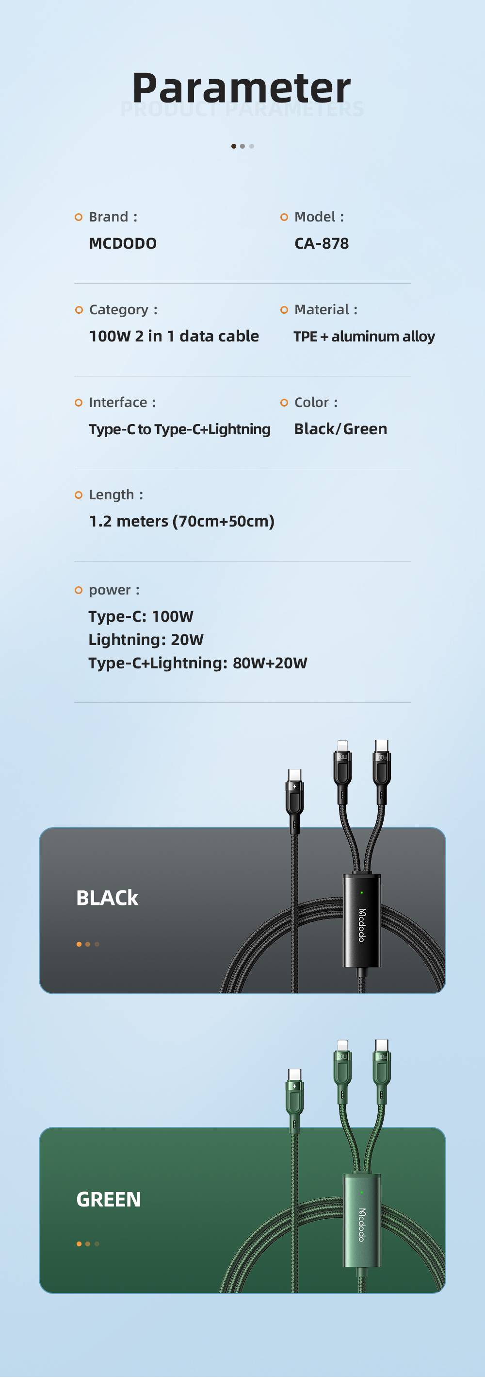 Mcdodo CA-747 2 in 1 100W PD Type C to Dual Type C Cable