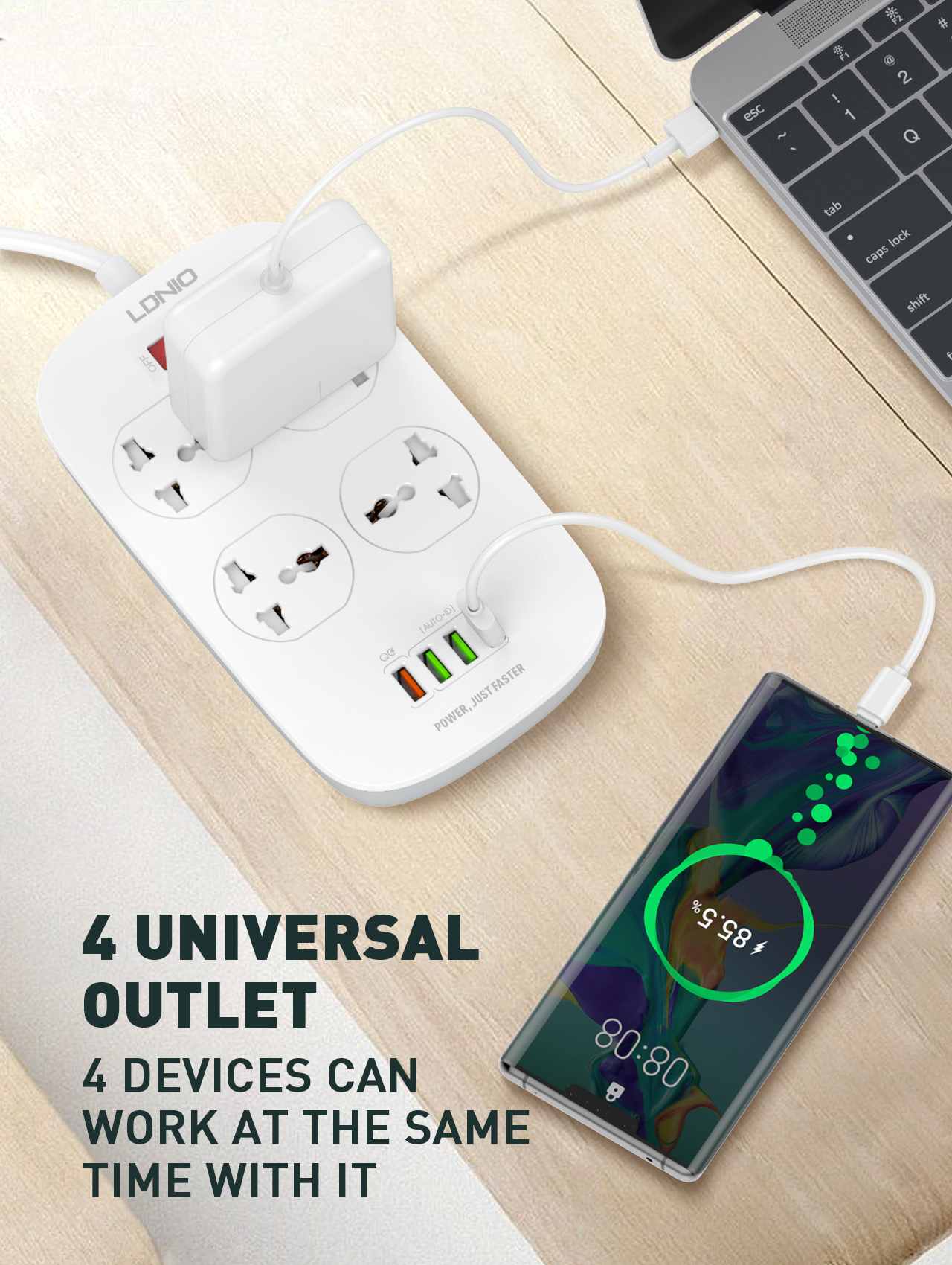 LDNIO Defender Series 4 Socket with 4 USB Port Power Strip