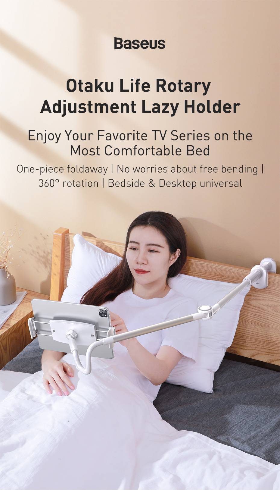 Baseus Rotary Adjustment Lazy Holder Universal Desktop Bedside Stand for iPad Mobile Phone 4.7-12.9 inches Desktop Phone Holder