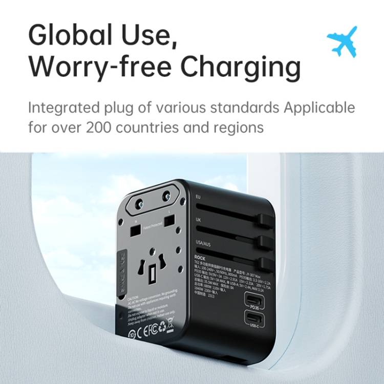 ROCK T62 35.5W Global Travel Multifunctional Plug PD Fast Charger Power Adapter