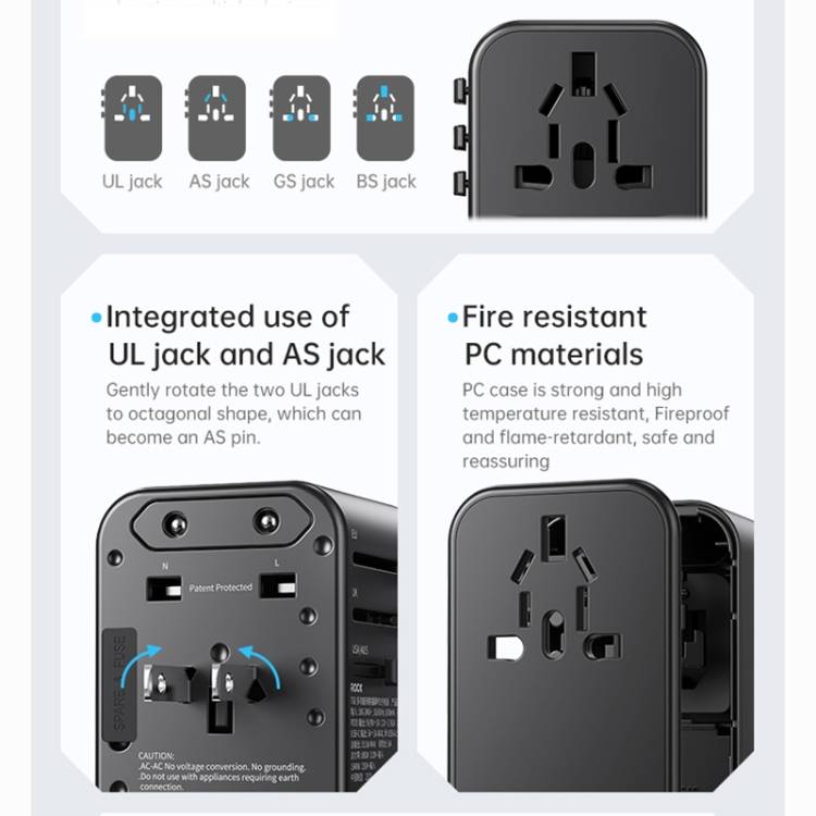 ROCK T62 35.5W Global Travel Multifunctional Plug PD Fast Charger Power Adapter