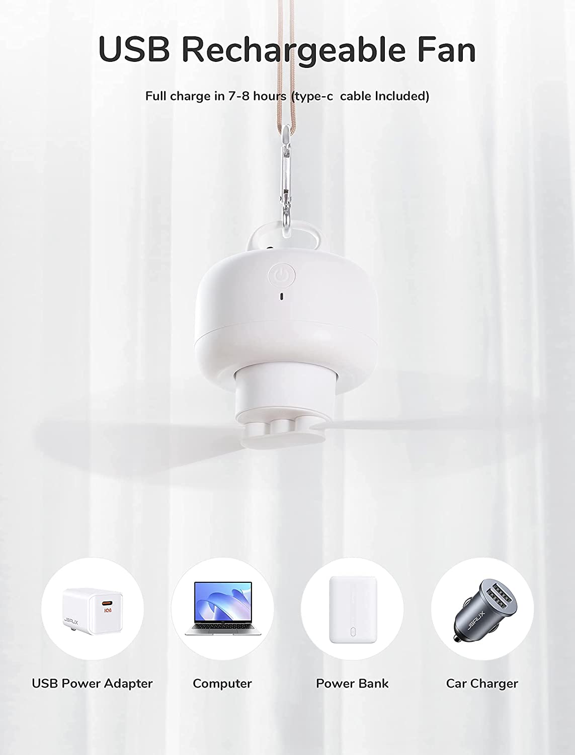 JISULIFE FA16 Portable 8000mAh USB Rechargeable Remote Control Ceiling Fan