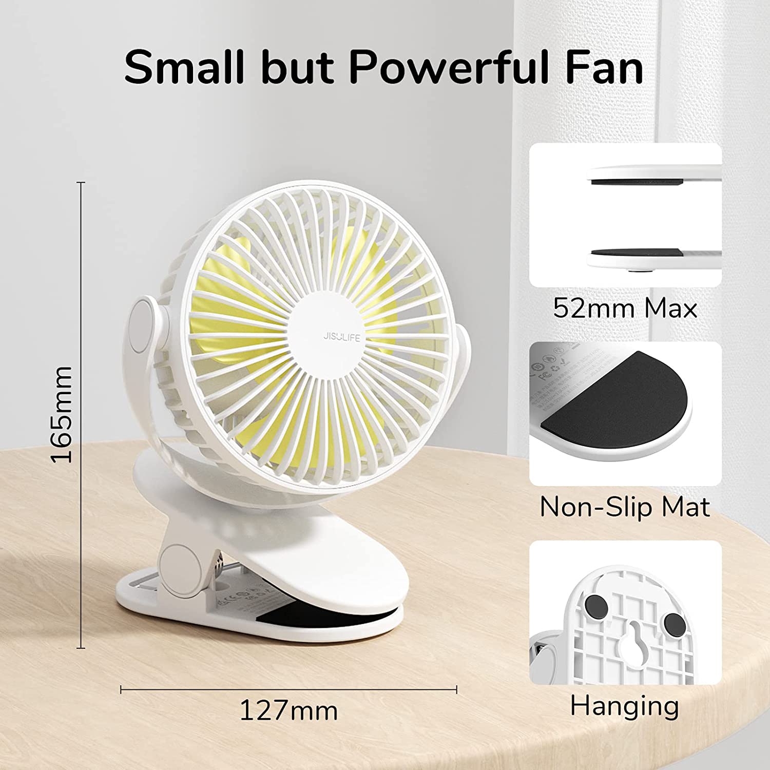 JISULIFE FA18S Portable Clip Fan USB Rechargeable 4000mAh Battery