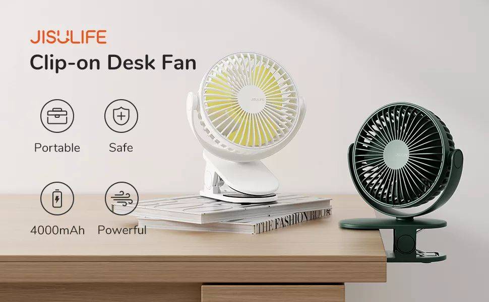 JISULIFE FA29A 4000mAh Rechargeable Clip on Desk Fan 4 Speed Modes