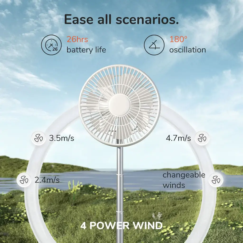 JISULIFE FA37 Portable 4-IN-1 Convertible Outdoor Fan Remote Control 8000mAh Battery