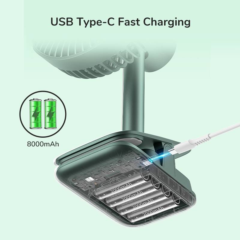 JISULIFE Fan Fa13R Auto-Oscillating 8000mAh Rechargeable Clip Fan