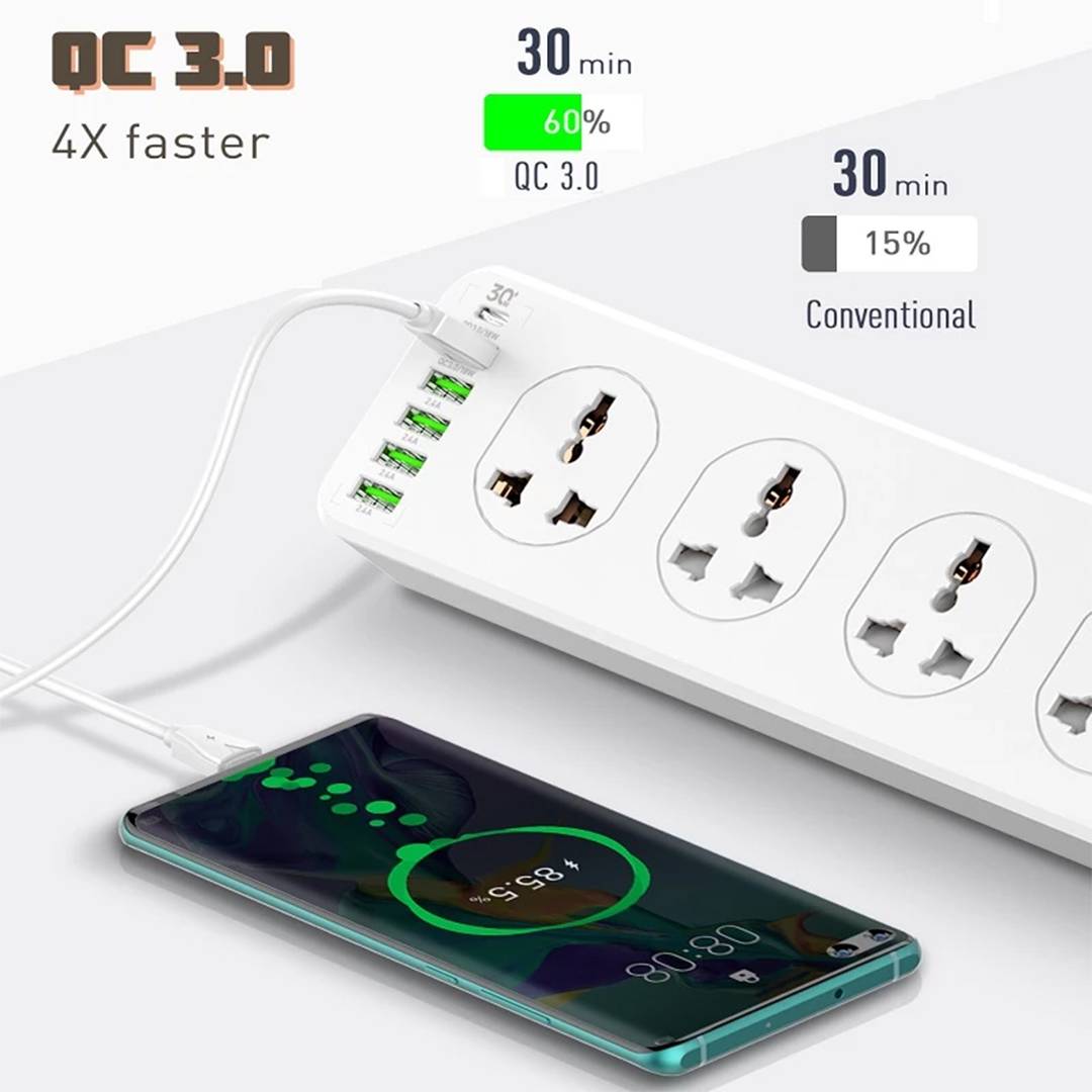 LDNIO SC10610 Surge Protection 30W 6-Port USB Charger with 10 Outlet/ 5 Usb-A / 1 USB-C 200CM Power Cord