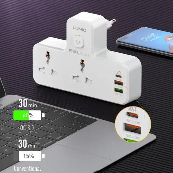 LDNIO SC2311 20W 3-Port USB Charger Extension Power Strip