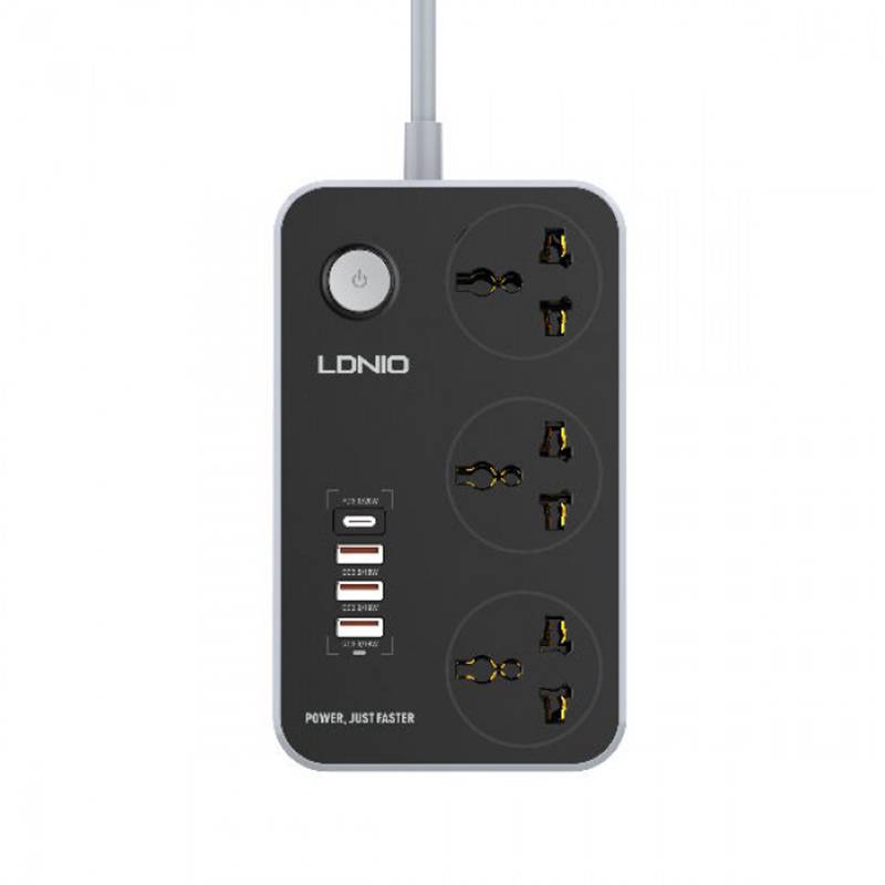 LDNIO SC3412 Power Strip With 3 Ac Sockets + PD Type-C Ports + 3 QC 3.0 Usb Ports Charger