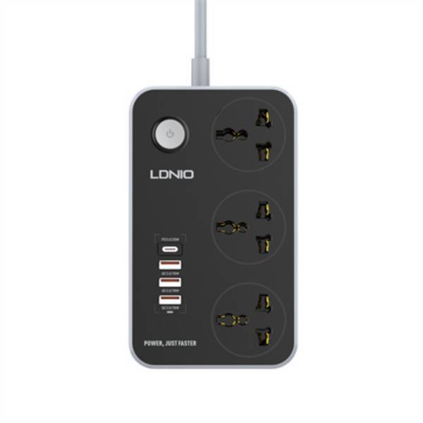 LDNIO SC3412 Power Strip with 3 Outlets & Fast Charging USB Ports