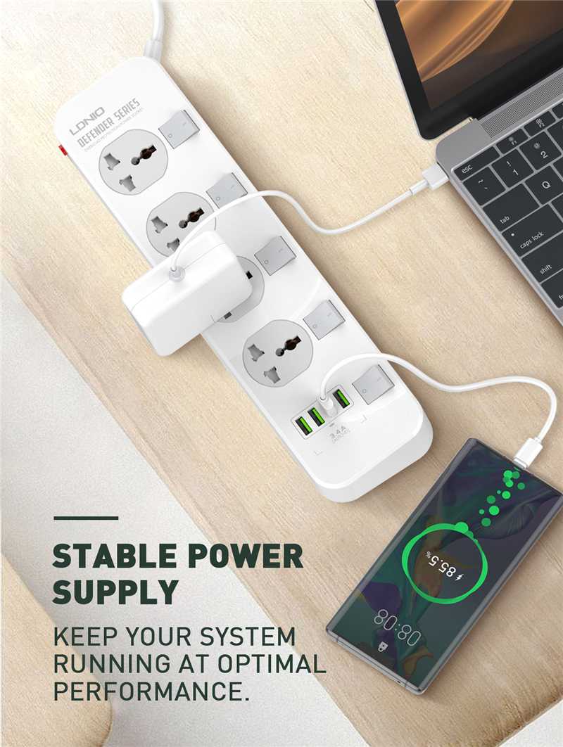 LDNIO SC4408 2500W 5-Outlet Power Strip with 4 USB Ports and Surge Protection