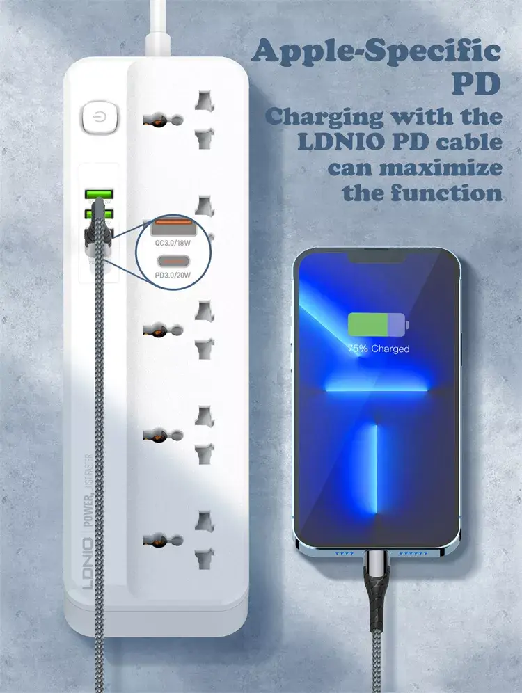 LDNIO SC5415 Power Strips 5 Way Outlet with USB Ports Universal Extension Power Socket