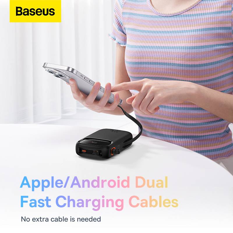 Baseus Qpow 2 Power Bank: 22.5W 20000mAh with Built-In Lightning & Type-C Cables and Digital Display