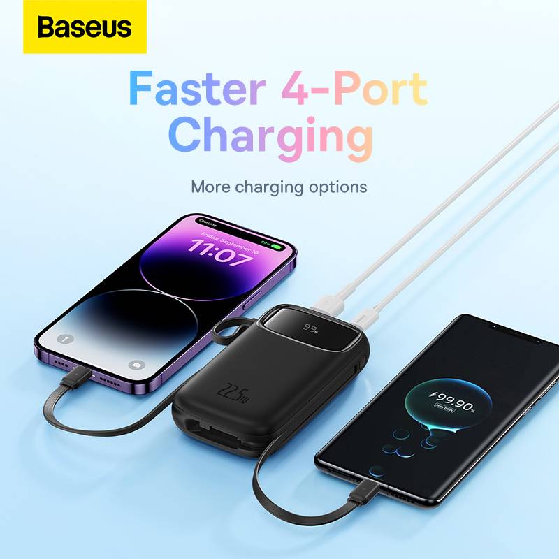 Baseus Qpow 2 Power Bank: 22.5W 20000mAh with Built-In Lightning & Type-C Cables and Digital Display