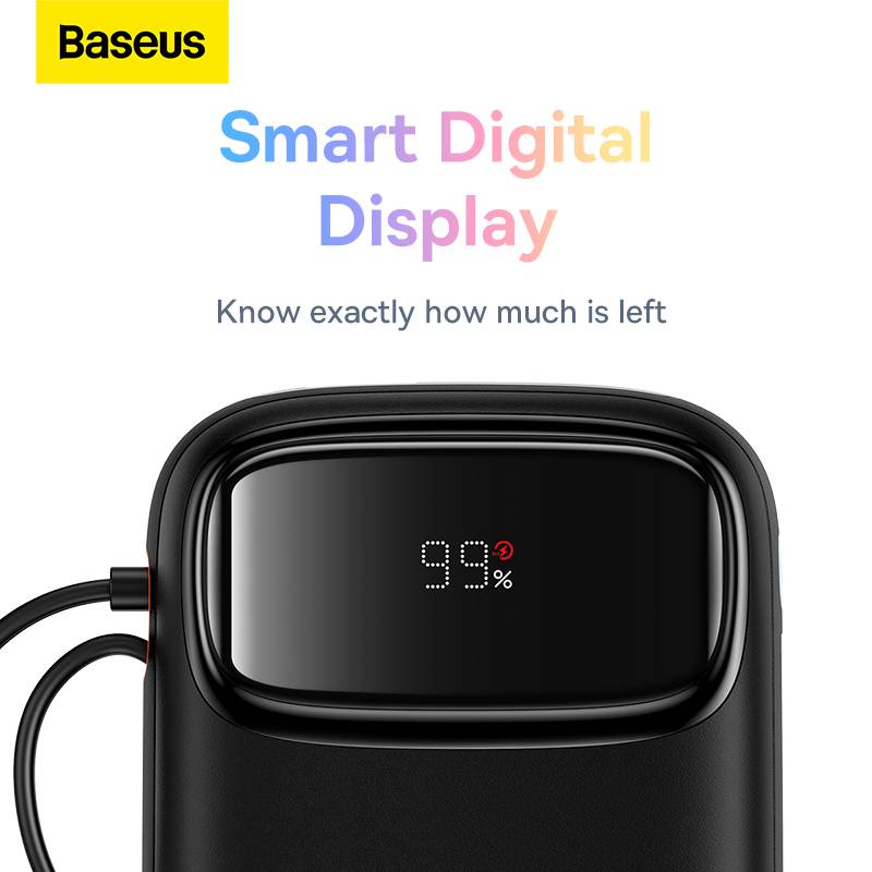 Baseus Qpow 2 Power Bank: 22.5W 20000mAh with Built-In Lightning & Type-C Cables and Digital Display