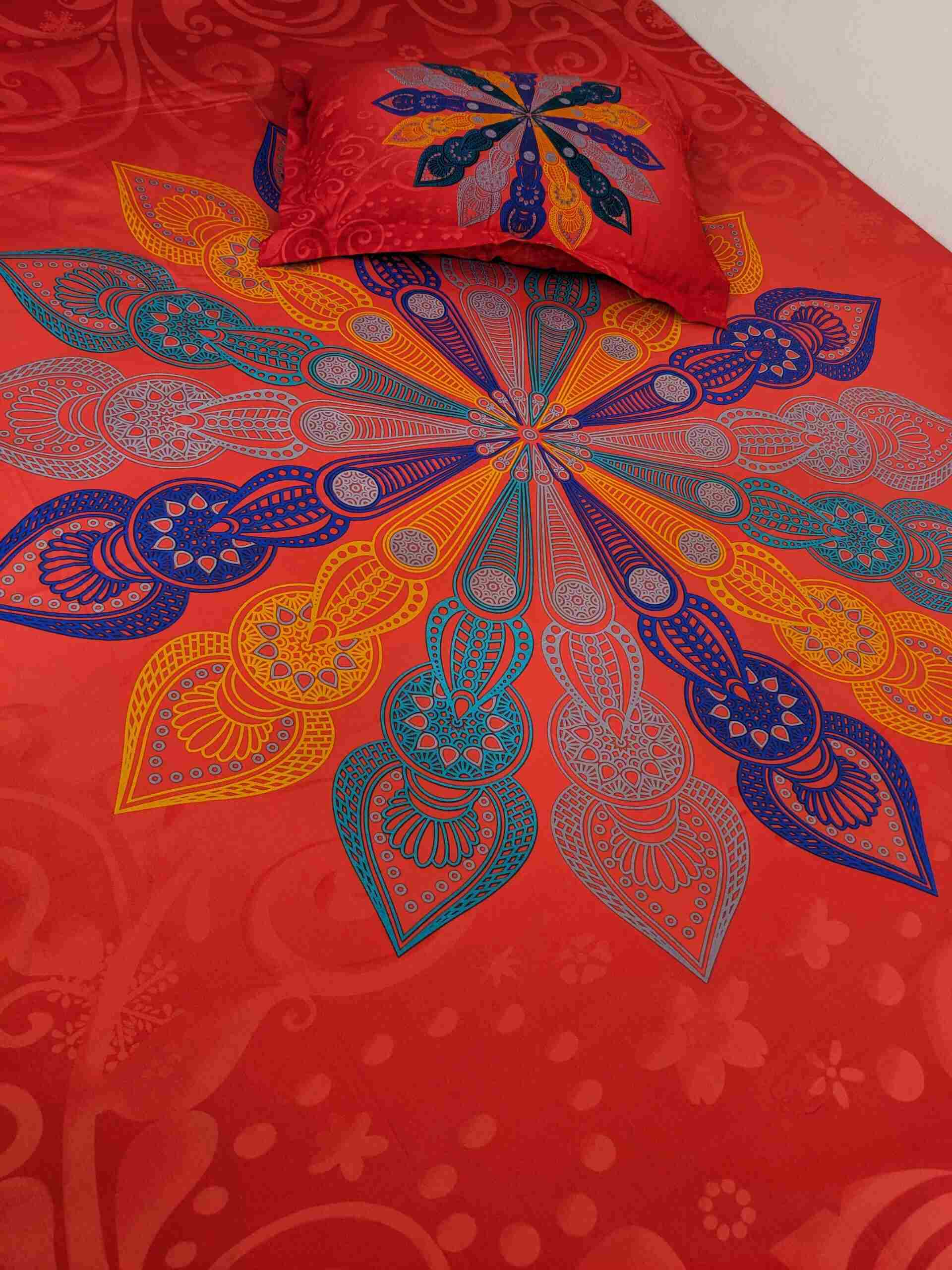100% Cotton (Star Red Color)  Bedsheet premium quality  (৩ পিসের সেট)