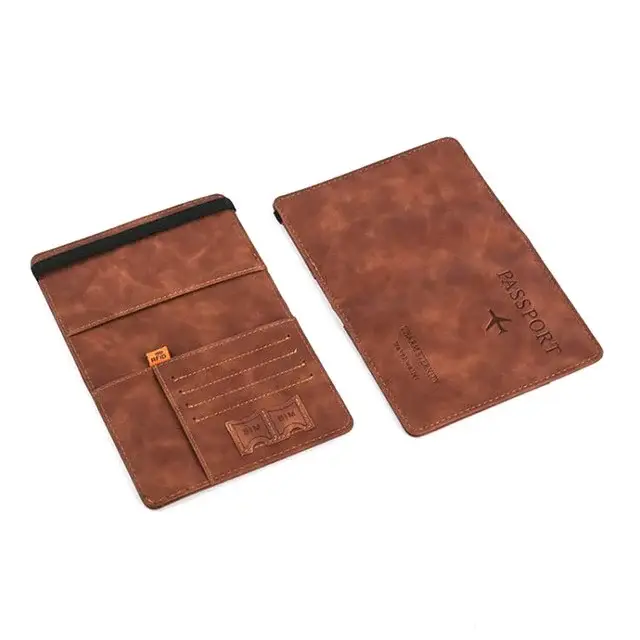 Charm RFID Vintage Multi-Function PU Leather Passport Covers Holder Wallet Case