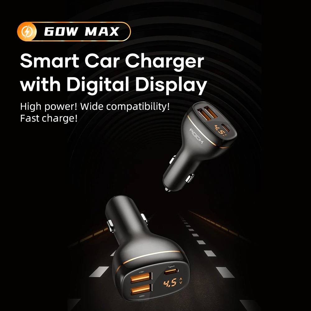 ROCK C301 60W Smart Digital Display Car Charger