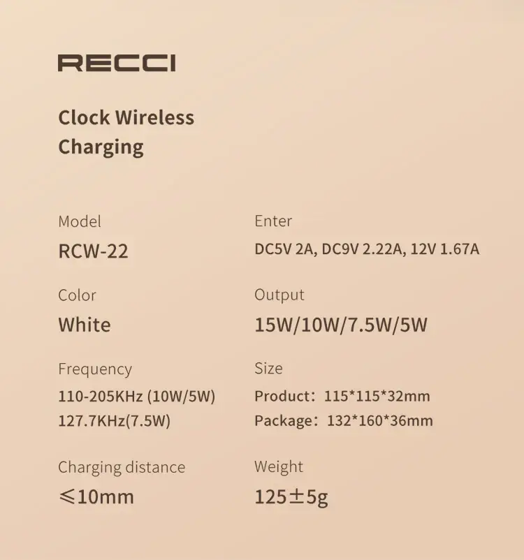 Recci RCW-22 15W Wireless Charger With Clock