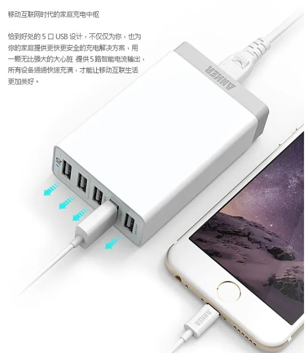 Anker A2134 5-Port USB Desktop Charger Anker A2134 5-Port USB Desktop Charger