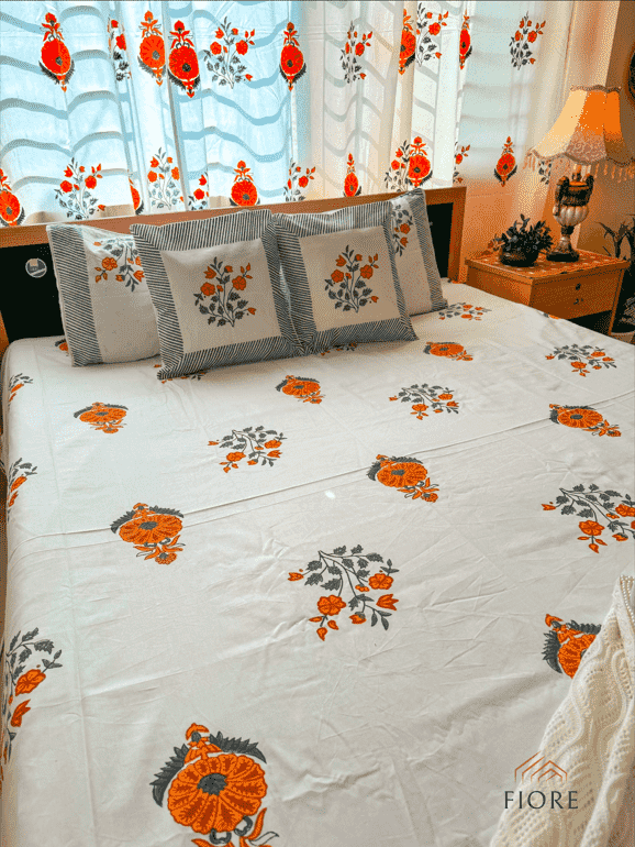 Luxury Hand Block Cotton Bed sheet. 