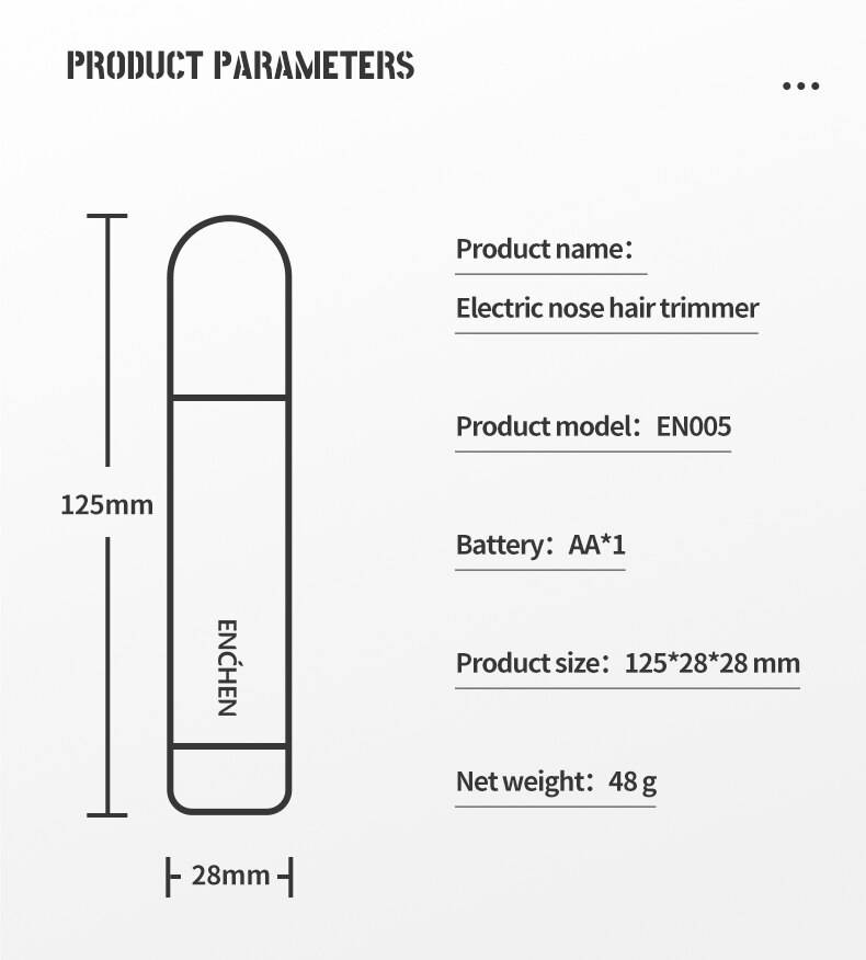 ENCHEN EN005 N3 Portable Nose and Ear Hair Trimmer, Pain-Free, Suitable for Both Men and Women, Powered by AAA Battery